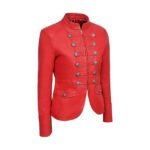 back view (SBWJ-00001)”, “detail — buttons & collar (SBWJ-00001)” (Reference looks from catalog page 1 — red, commander/military styling.)