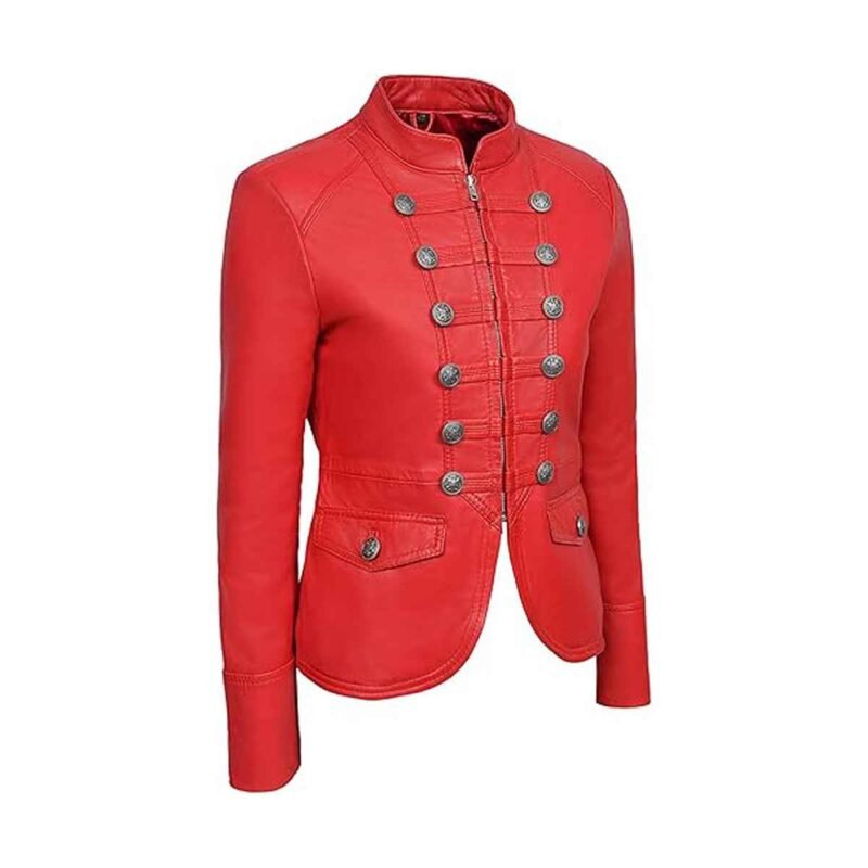 back view (SBWJ-00001)”, “detail — buttons & collar (SBWJ-00001)” (Reference looks from catalog page 1 — red, commander/military styling.)