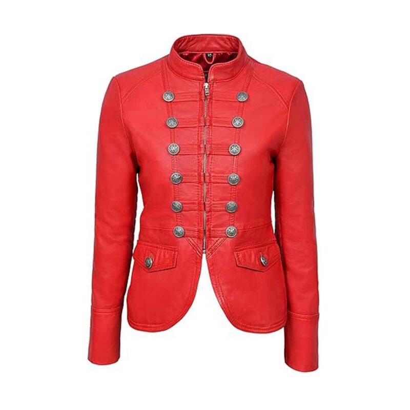 Crimson Commander women’s leather jacket – front (SBWJ-00001)