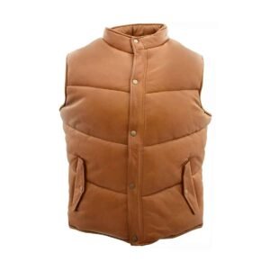 Cognac Puffer Leather Vest