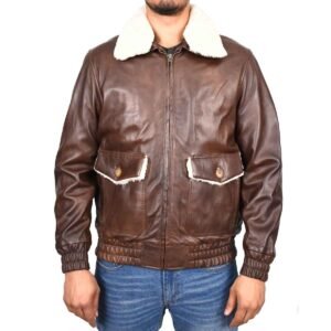 Aviator Shearling Collar Leather Jacket