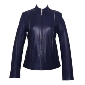 Signature Sculpted Navy Leather Jacket