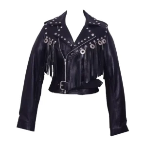 Women's Studded Biker Fringe Jacket