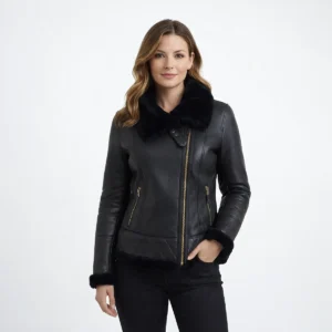 Arctic Noir High-Fashion Aviator Shearling Jacket