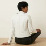 White leather motorcycle jacket back view showing shoulder detail and fit - Elite Lambskin Zip-Front Leather Jacket