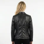 Back view of Maison Vesper black tailored leather blazer for women showing structured fit and clean back design - Maison Vesper Tailored Leather Blazer