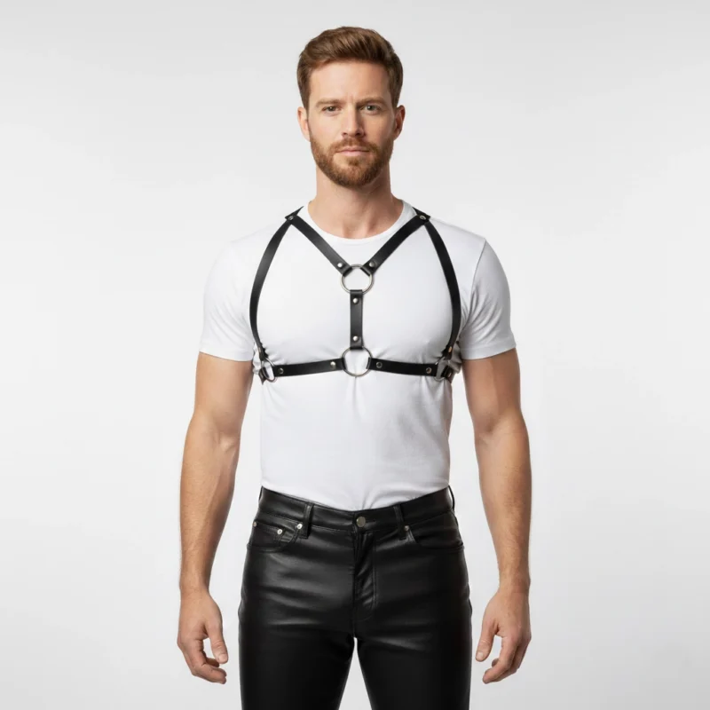 Noir Atelier Signature Leather Harness front Noir Atelier Signature Leather Harness – Luxury Black Designer Chest Harness for Men